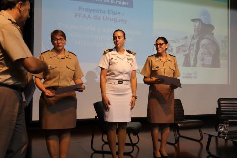  •	Teniente Coronel Celeste Güell, de la Dirección Nacional de Sanidad de las Fuerzas Armadas •	Suboficial Mayor Lorena Menyou, de la Escuela Nacional de Operaciones de Paz del Uruguay •	Alférez de Navío Camila Villagrán, de la Armada Nacional Uruguay